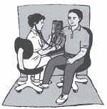 Illustration of a doctor taking a patient's blood pressure